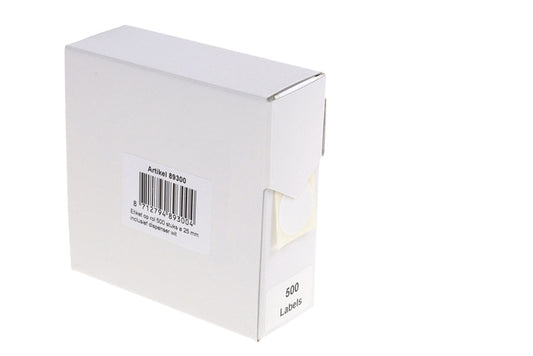 Rillprint 25mm Wit Ronde Etiket op Rol, 500 stuks