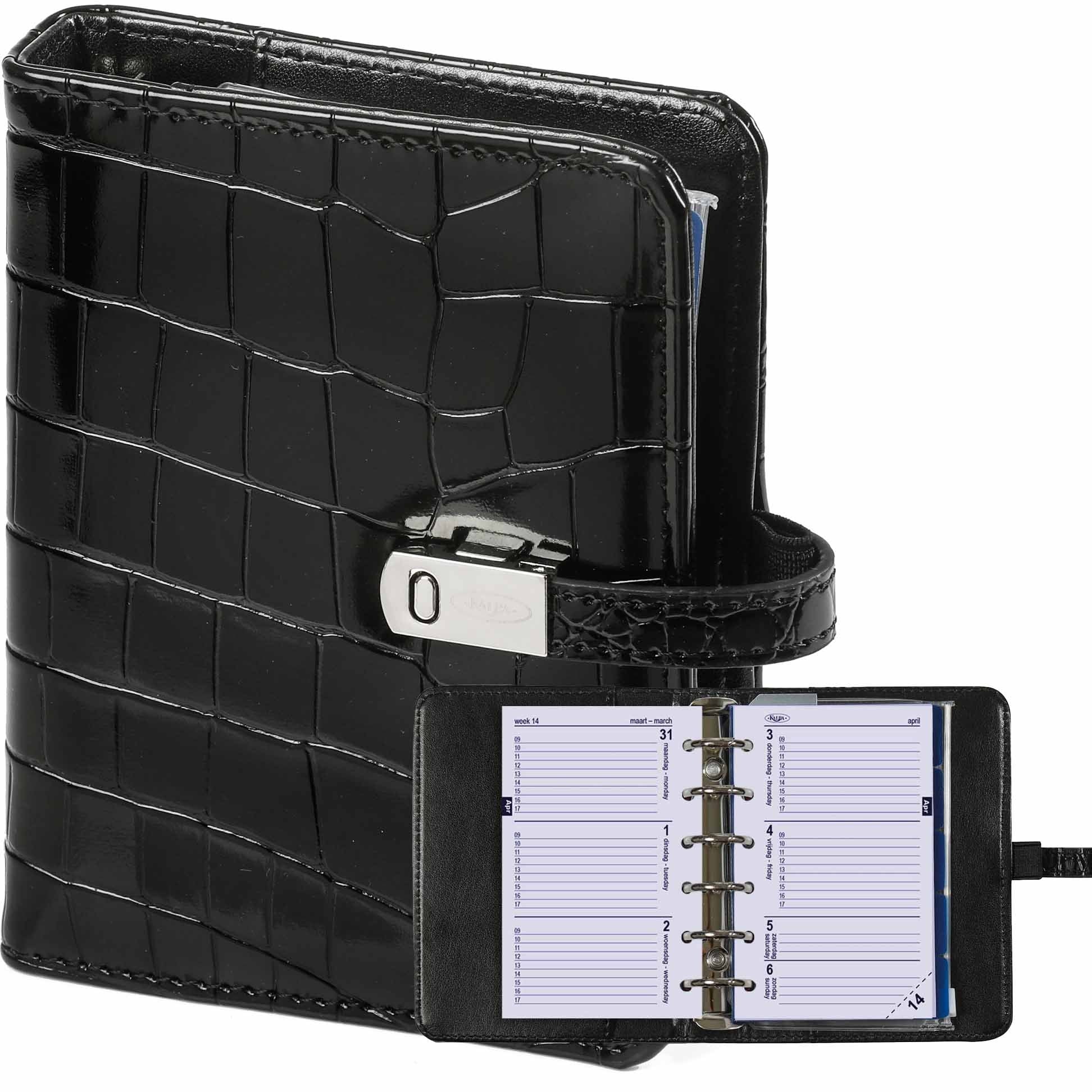 Org25-26 Pocket Agenda met Crocoprint Zwart en Accessoires