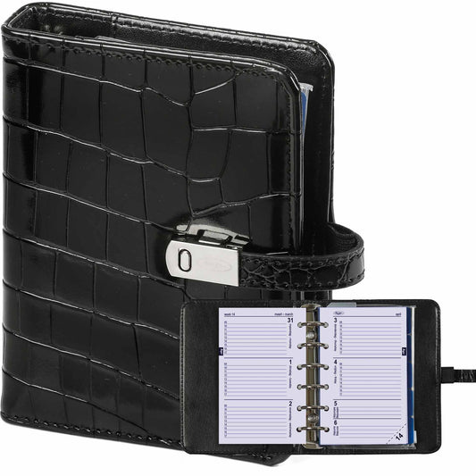 Org25-26 Pocket Agenda met Crocoprint Zwart en Accessoires