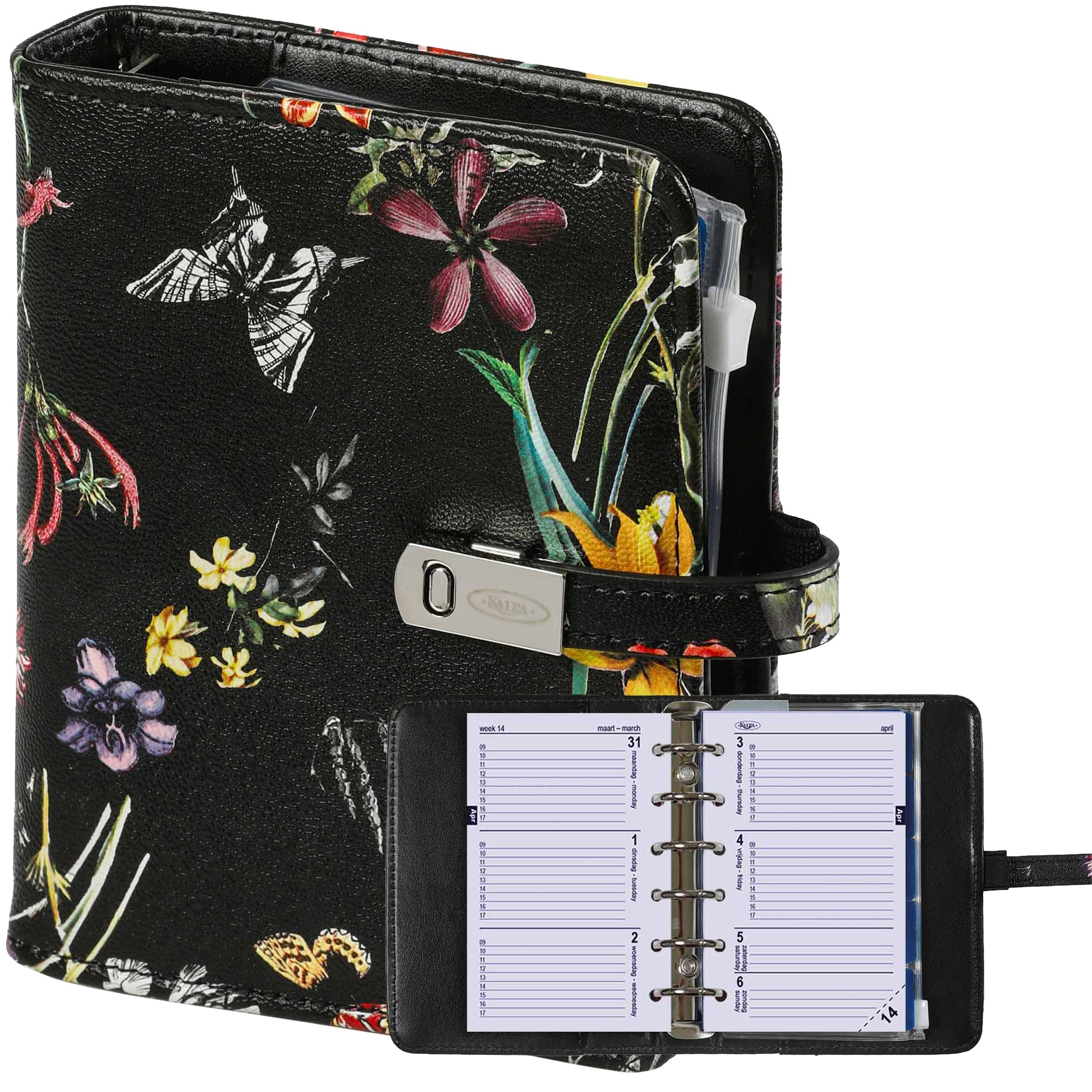 Kalpa Pocket Agenda 2025-2026 met Bloemmotief en Magnetische Sluiting
