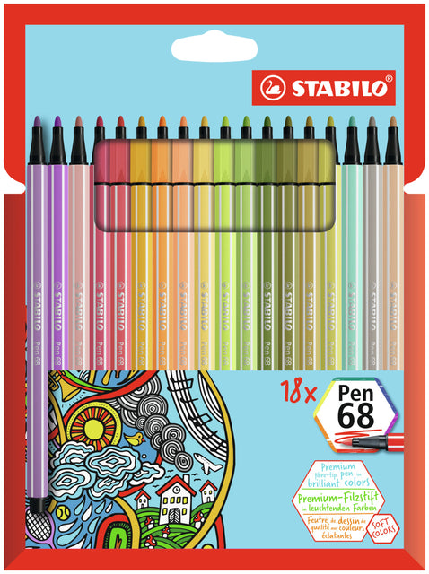 Viltstift STABILO Pen 68/18 M, 1 mm, soft assortiment