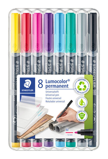 Viltstift Staedtler OHP Lumocolor M Perm, Set van 8 kleuren