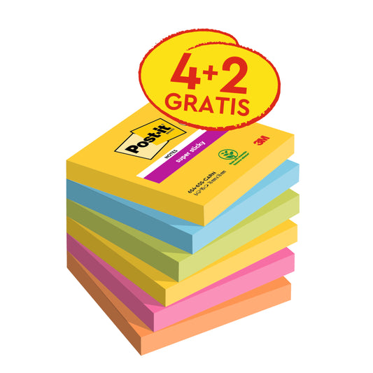 Post-it Super Sticky notities 76x76mm, carnaval collectie, 6+2 blokken
