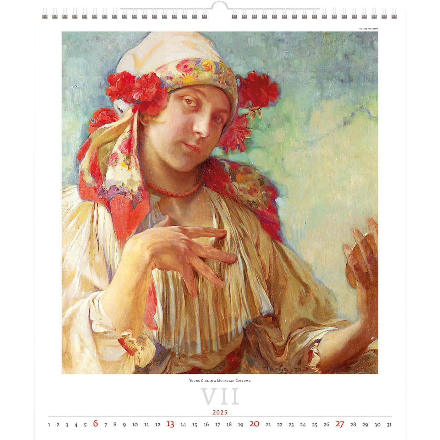 Kalender 2025, 34x48,5 cm, Alfons Mucha kunstwerk, 6 talen - 2