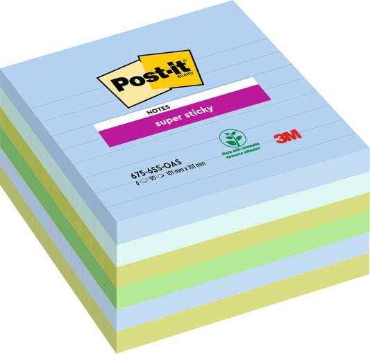Post-it® Memoblok 675-6 Super Sticky 101x101mm, 90 vellen