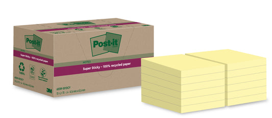 Memoblok Post-it 622 RSS12CY Recycled 47.6x47.6mm Geel