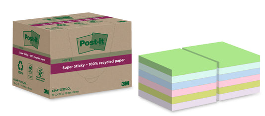 Post-it® Recycled Super Sticky Notities 76x76mm, 70 vel per blok, 12 blokken