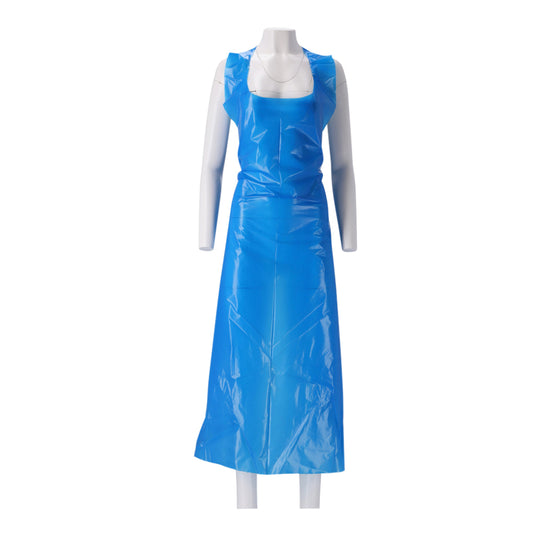 Schort CMT 125x80cm 20mu PE Geruwd Blauw