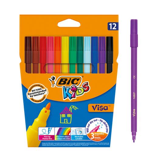BIC KIDS Visa kleurstiften 12 kleuren, waterbasis, geschikt voor kinderen