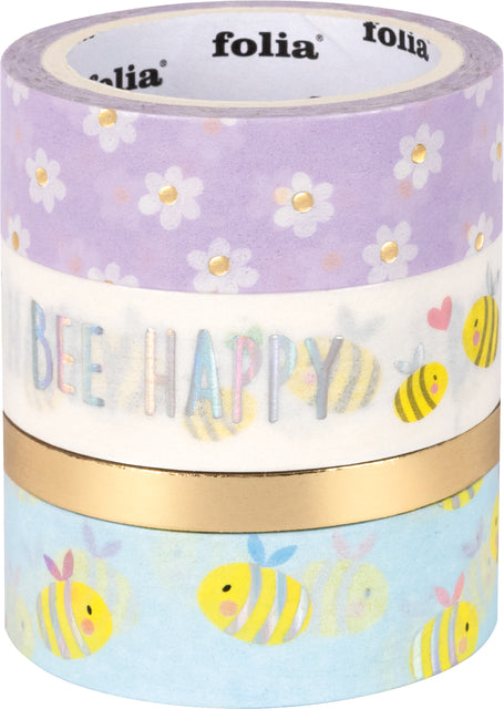 Folia Washi Tape set met bloemenmotief, 4 rollen