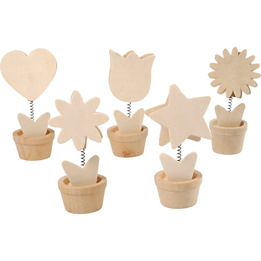 Memoclip set met 5 verschillende houten houders, 10 stuks