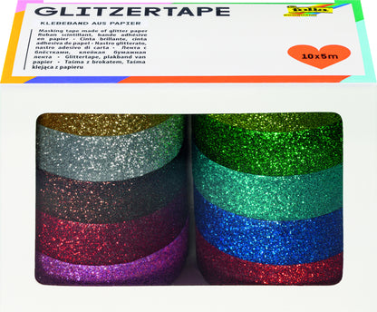Folia Glitter Plakband 5mx15mm, set van 10 kleuren