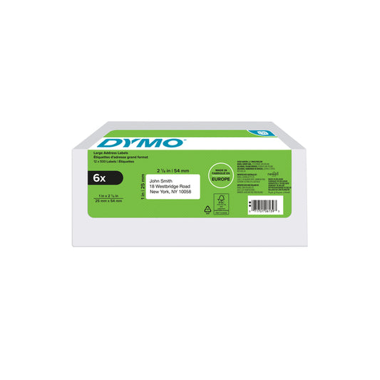 Dymo LabelWriter adreslabels 25x54mm, rol 6 st wit