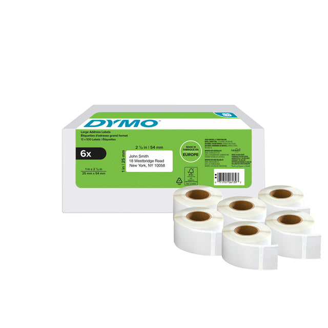 Dymo LabelWriter adreslabels 25x54mm, rol 6 st wit - 2