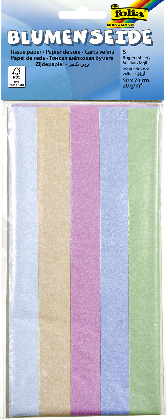Folia Zijdevloeipapier 50x70cm, Assorti, 20g, 5 Vellen