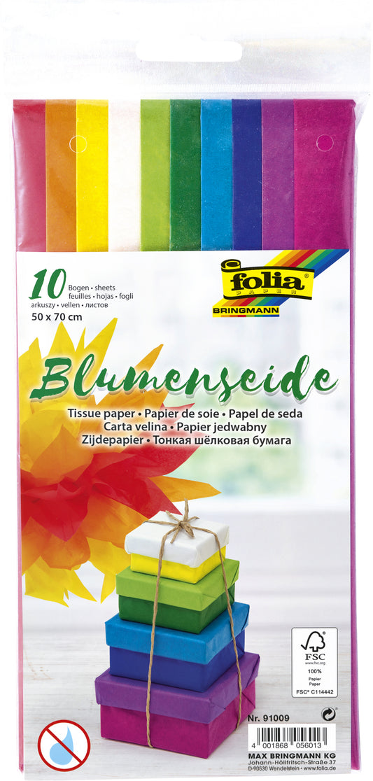 Folia Zijdevloeipapier 50x70cm, Assorti, 20g, 10 Vellen