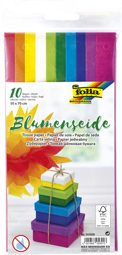 Folia Zijdevloeipapier 50x70cm, Assorti, 20g, 10 Vellen