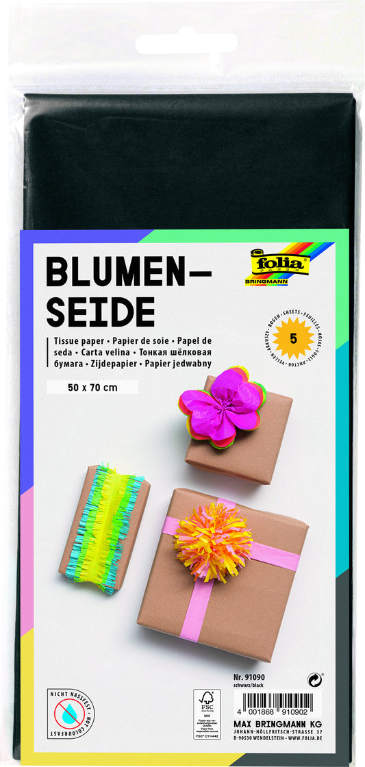 Folia Zijdevloeipapier 50x70cm, Zwart, 20g, 5 Vellen