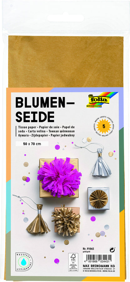 Folia Zijdevloeipapier 50x70cm, Goud, 20g, 5 Vellen
