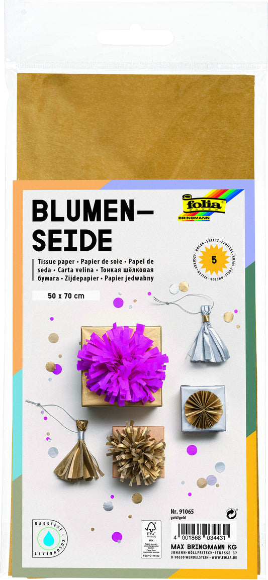 Folia Zijdevloeipapier 50x70cm, Goud, 20g, 5 Vellen