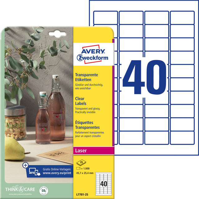 Avery L7781-25 Transparante Etiketten 45,7x25,4mm, 1000 stuks - 2