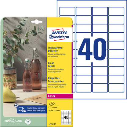 Avery L7781-25 Transparante Etiketten 45,7x25,4mm, 1000 stuks - 2