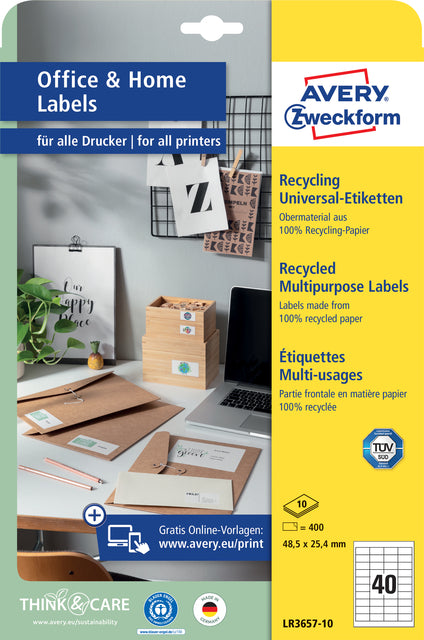 Avery LR3657-10 Recyclebare etiketten 48,5x25,4mm 400 stuks
