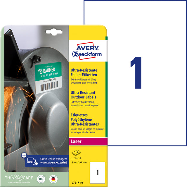 Etiket Avery L7917-10 210x297mm polyester wit voor extreme omstandigheden - 2