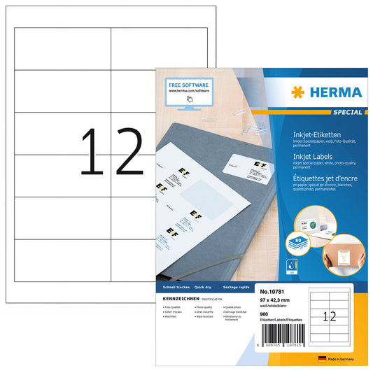 Etiket HERMA 10781 97x42.3mm Wit 960stuks