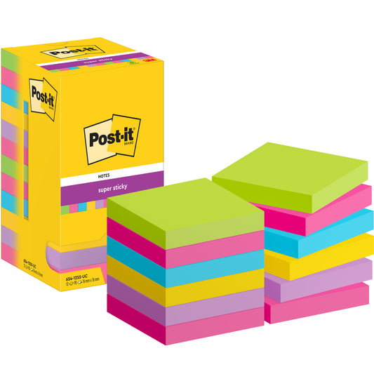 Memoblok Post-it 654 Super Sticky Neon 76x76mm Rainbow