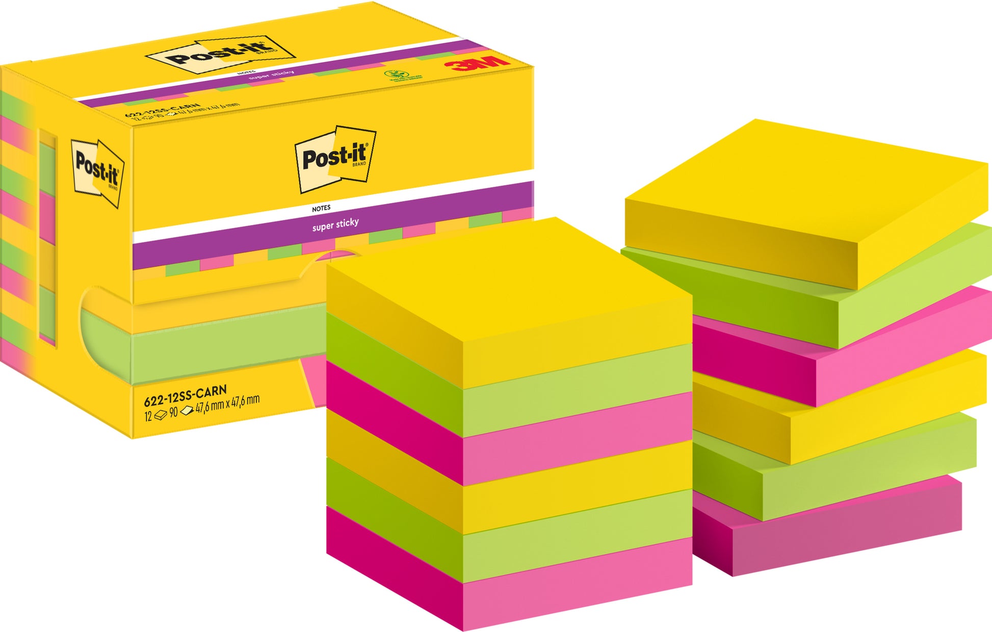 Post-it Super Sticky Notities Carnival 47,6x47,6mm, 12-blokjes