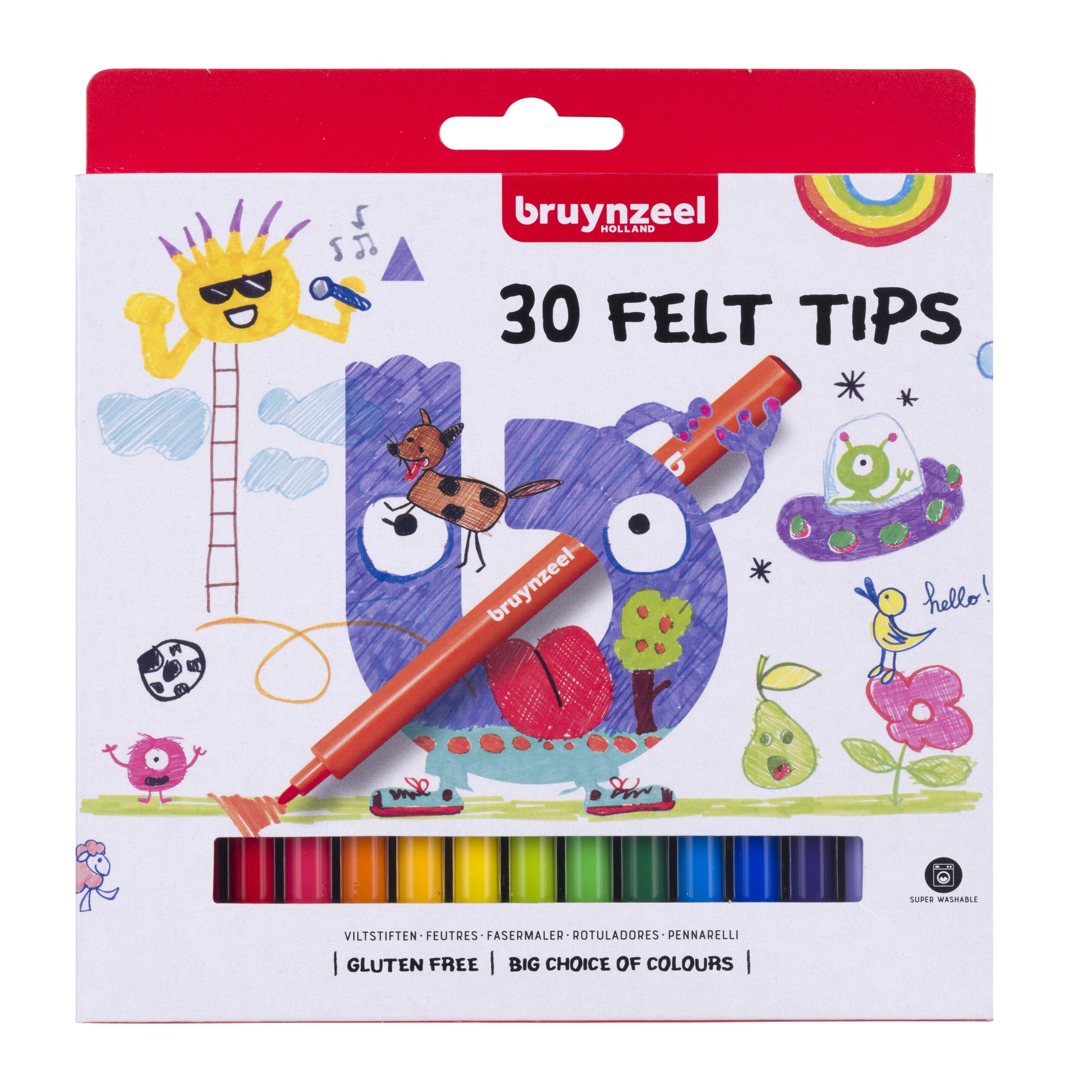 Bruynzeel Viltstiften Set, 30 Kleuren, Waterbasis en Uitwasbaar