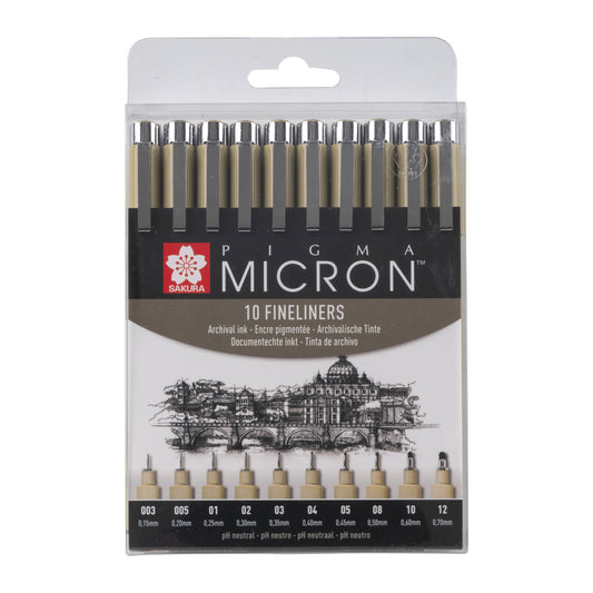 Sakura Pigma Micron Etui 10 fineliners zwart, variabele puntdiktes