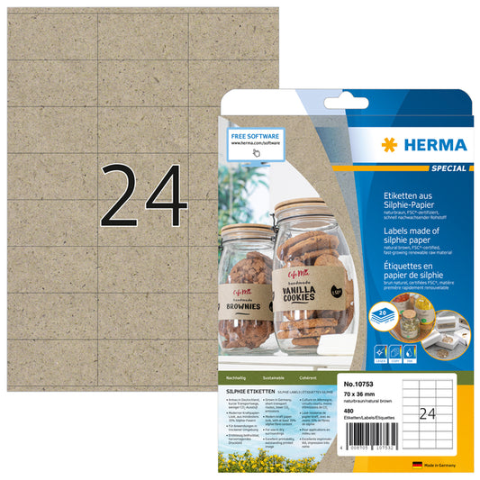 Herma 10753 Bruine Silphie etiketten 70x36mm, 480 stuks