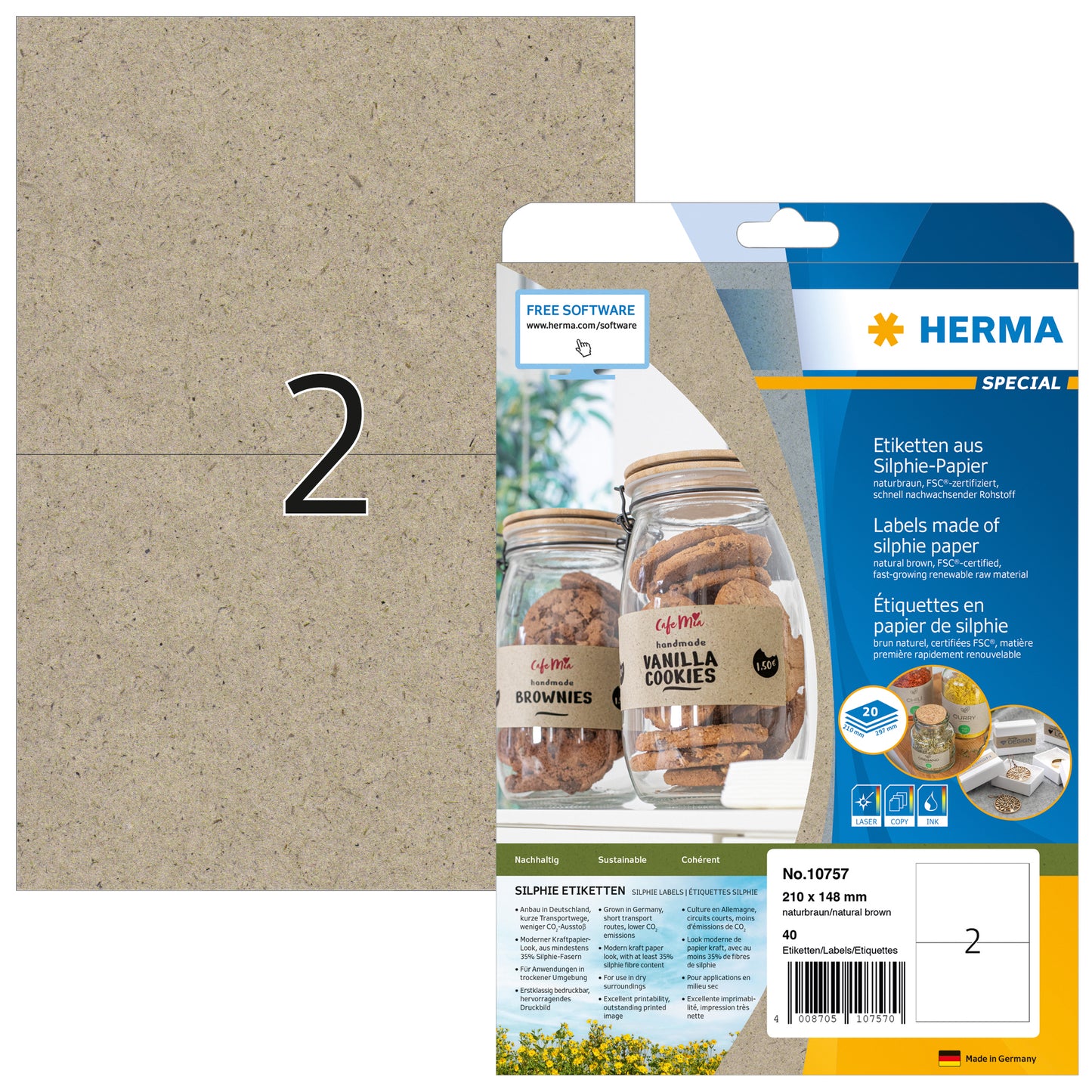 Herma 10757 Silphie-bruin ecologisch etiketten 210x148mm, 40 stuks