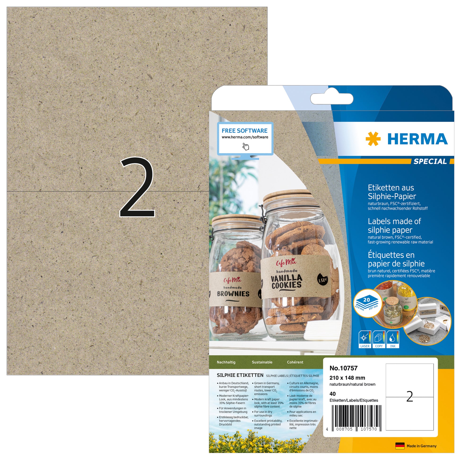 Herma 10757 Silphie-bruin ecologisch etiketten 210x148mm, 40 stuks