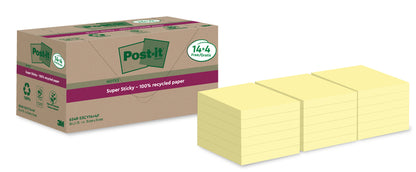 Post-it Super Sticky Recycle Notities 76x76mm Geel (14+4 gratis)