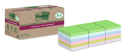 Memoblok Post-it 654 RSS12COL 76x76mm Kleuren, 14+4 Gratis