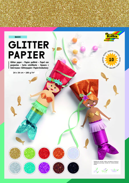 Folia glitterpapier 24x34cm 170gr 10 kleuren