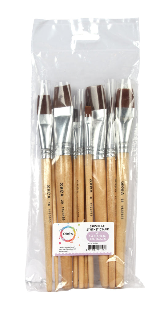 Kwast Qrea set van 11 platte synthetische kwasten – Diverse breedtes