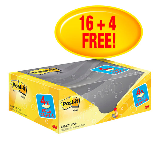 Post-it 3M Notitieblok 76x127mm Geel, 16+4 gratis