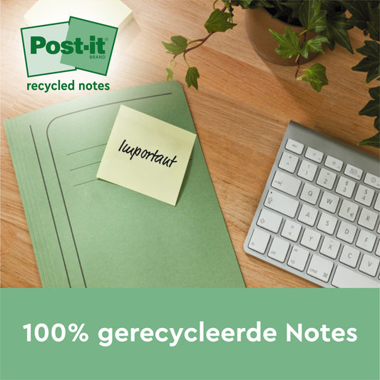 Memoblok Post-it® Recycled Notes 76x76mm geel, recycle 18+6