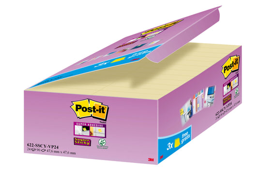 Memoblok Post-it 622 SS 47.6x47.6mm Geel 21+3