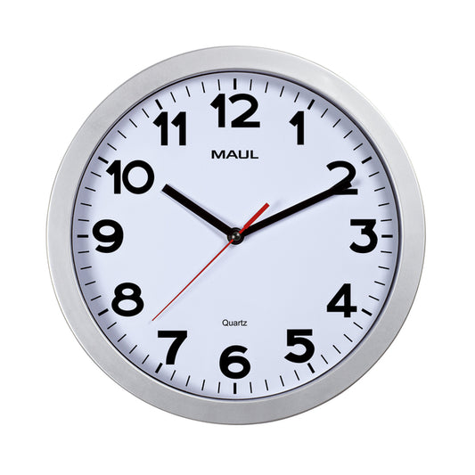 Wandklok Maul Step Quartz, 30 cm, Kunststof Zilver