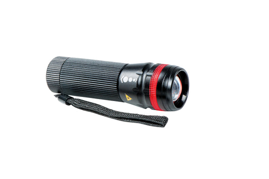 Zaklamp MAUL Eos LED 10,5cm met rood veiligheidsring en zoomfunctie