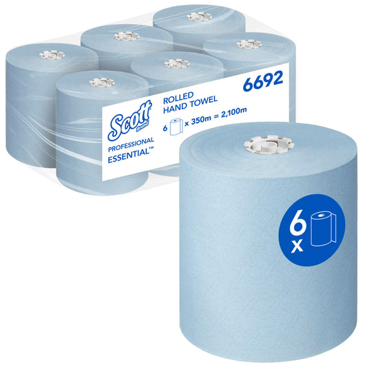 Scott Essential blauwe papieren rolhanddoek 1-laags, 6 x 350 m