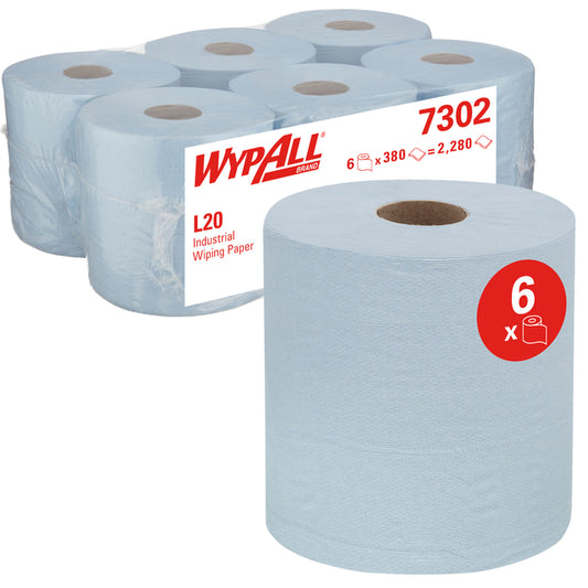 Poetsrol WypAll 7302 L20 2-laags blauw 144 m