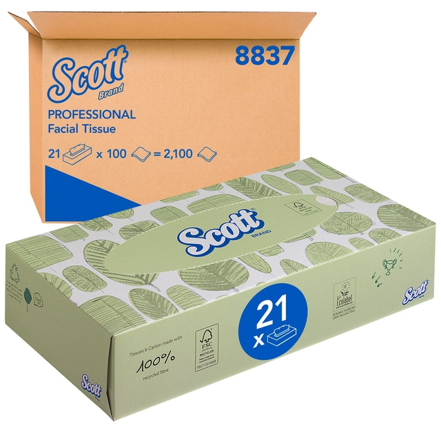 Scott Gezichtsdoekjes 2-laags Wit 21x100 (2100 vellen)