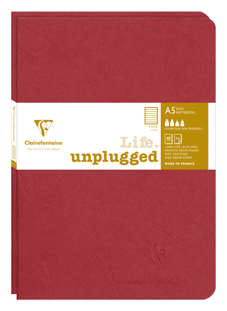 A5 notitieboek met 96 pagina's, 90 g/m², rd, Clairefontaine Vélin Velouté