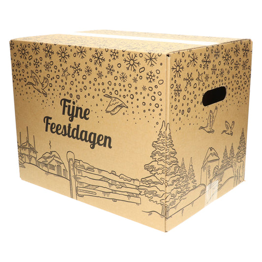 Kerstdoos Holland-5 bedrukt zwart 490x390x250mm met handgrepen